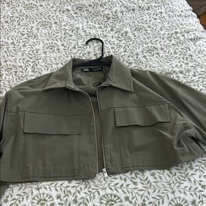 Zara Cropped Khaki Utility Jacket
